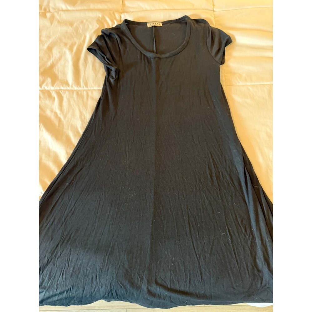 TMG New York Black Short Sleeve Swing Dress Made in USA Scoop Neck Mini A-Line